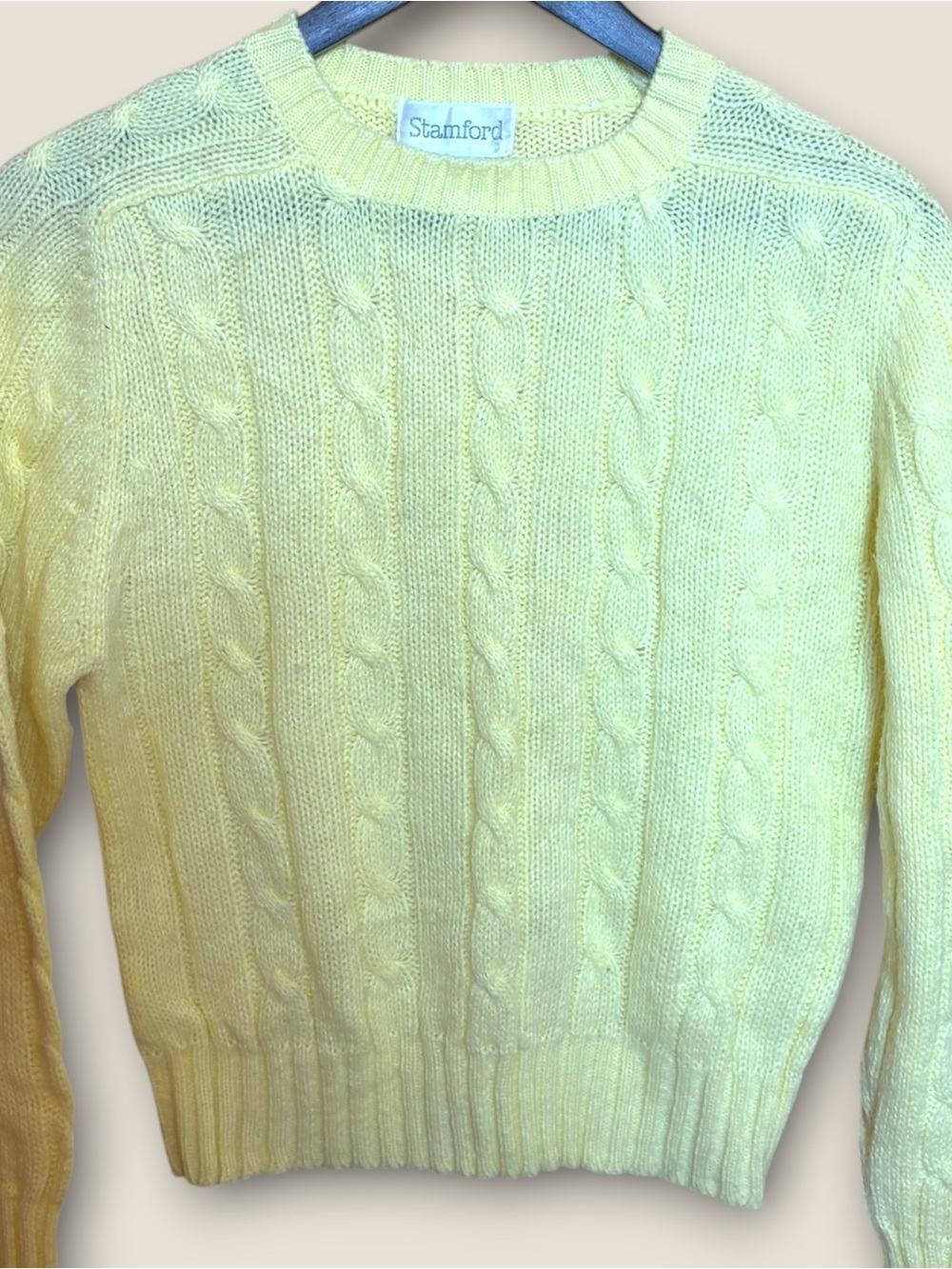 Vintage 90s Cottagecore Stamford Butter Yellow Cable Knit Sweater Women’s